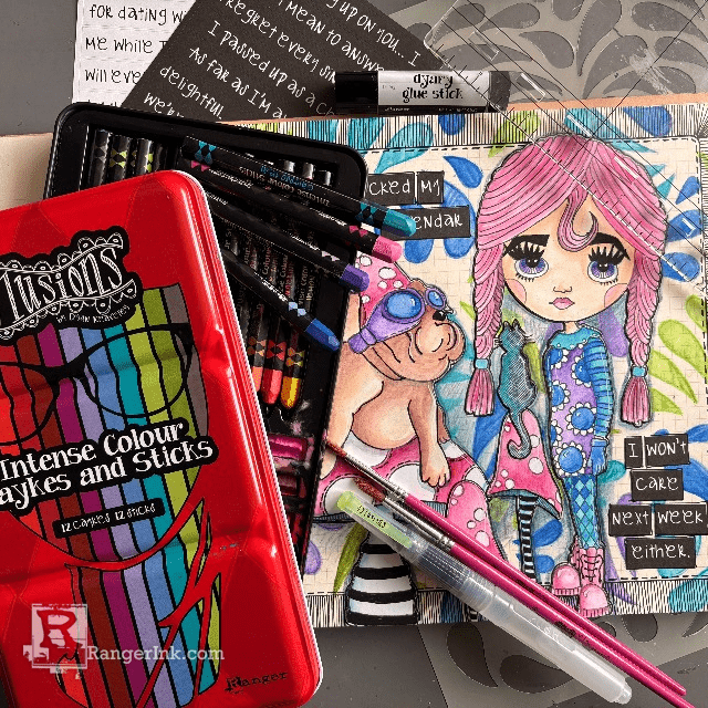 Dylusions Caykes & Sticks Dinky Dolls Journal Page by Miranda van den Bosch