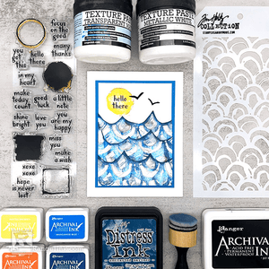 Ranger Texture Paste Hello Card by Miriam Prantner