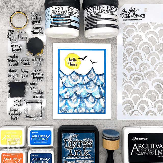 Ranger Texture Paste Hello Card by Miriam Prantner