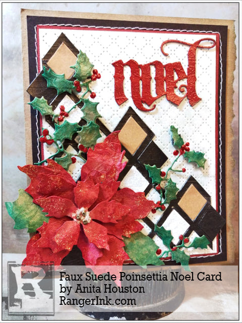 Faux Suede Poinsettia Noel Card by Anita Houston