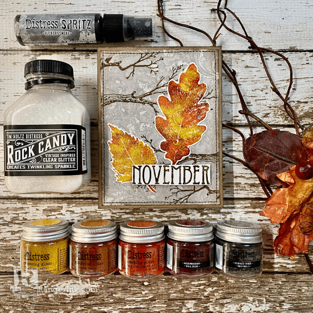 Tim Holtz Distress Glaze, Glitter, and Spritz Fall Card by Tami Bastiaans