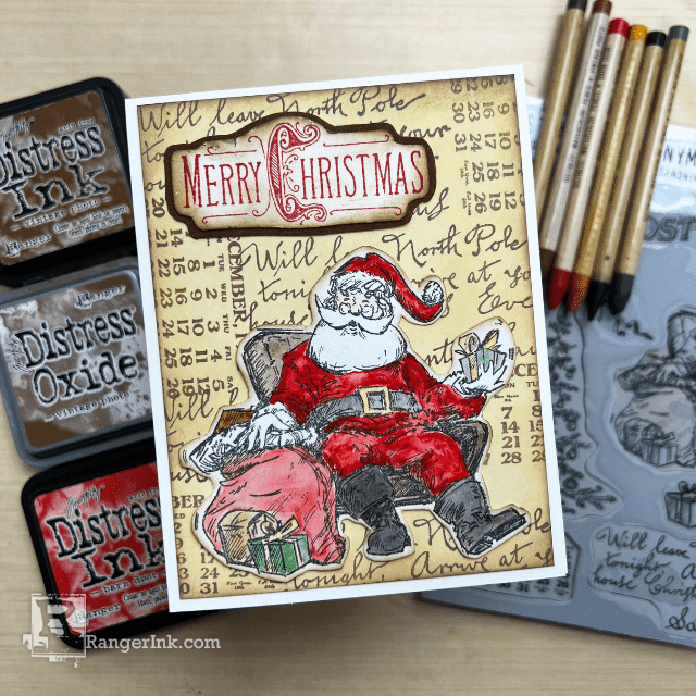 Tim Holtz Distress Merry Christmas Card by Asia Alberto