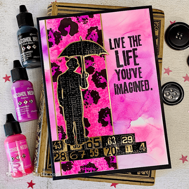 Tim Holtz Alcohol Neons Leopard Card by Tami Bastiaans