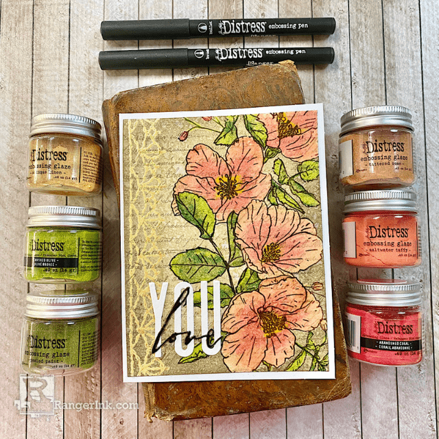 Tim Holtz Distress Embossing Glaze Floral Card by Tami Bastiaans