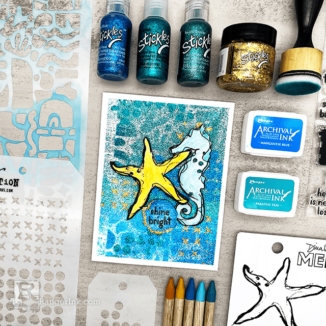 Stickles & Archival Ink Shine Bright Card by Miriam Prantner