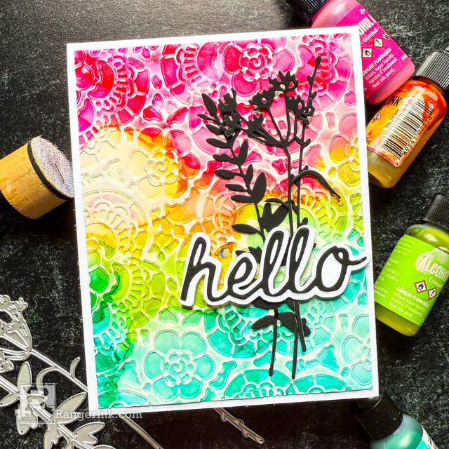 Tim Holtz Alcohol Ink Hello Card by Cheiron Brandon