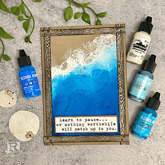 Tim Holtz Alcohol Neons Ocean Card by Tami Bastiaans