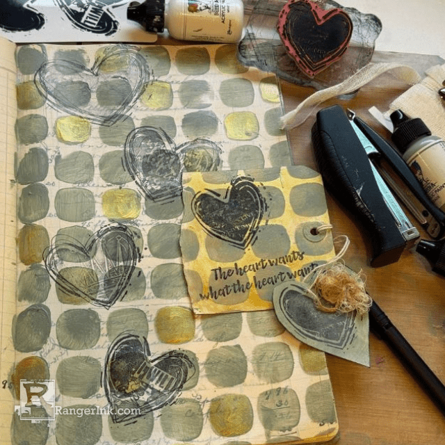 Dina Wakley Media Cascade of Hearts Journal Page by Doreen Dilger