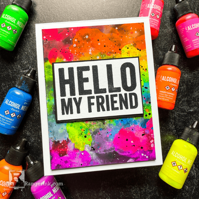 Tim Holtz Alcohol Neons Hello Card by Cheiron Brandon