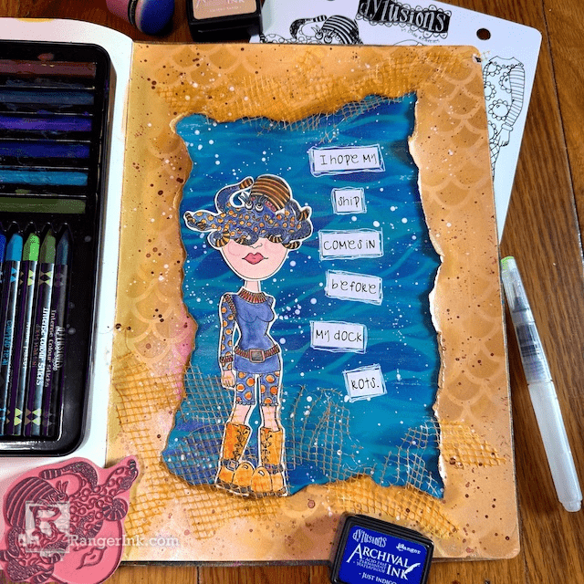 Dylusions Dinky Dolls Day at the Beach Journal Page by Jess Peters