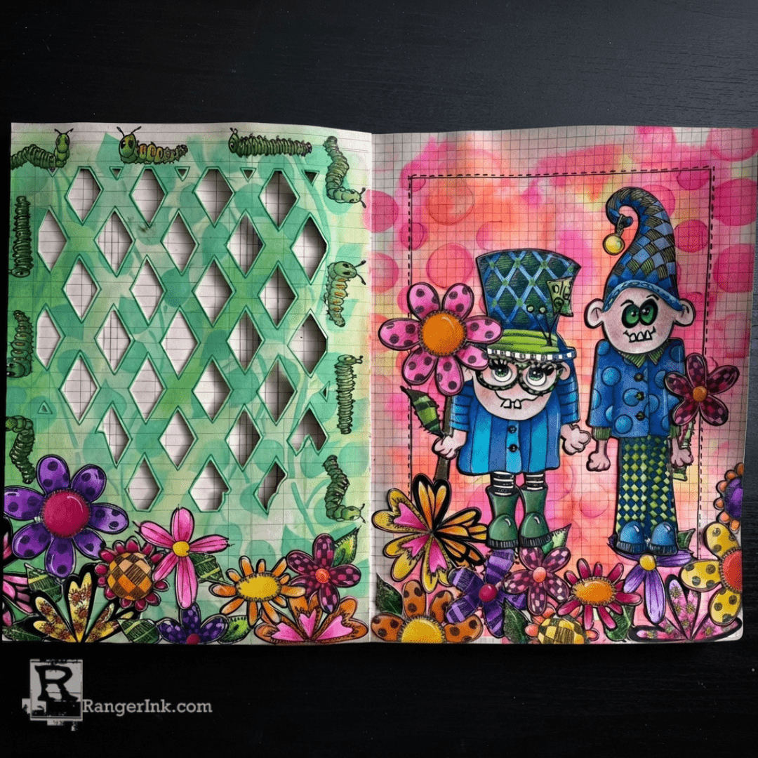 Dylusions 'Pick Your Own Flowers' Journal Spread by Miranda van den Bosch