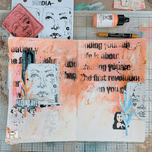 Dina Wakley Media Watercolor Journal Spread by Laura Dame