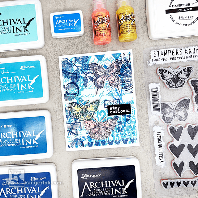 Archival Ink & Stickles 'Stay Curious' Card by Miriam Prantner