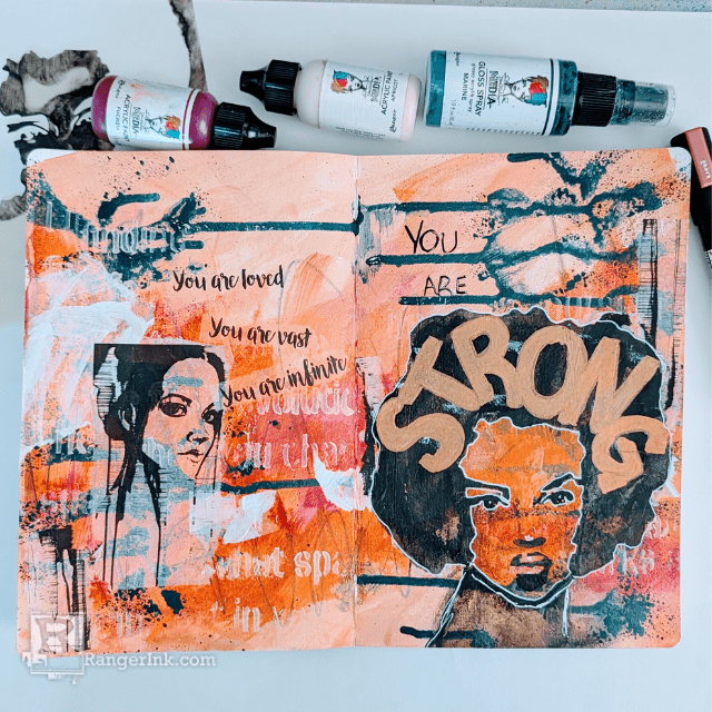 Dina Wakley Media You Are Strong Journal Spread by Laura Dame