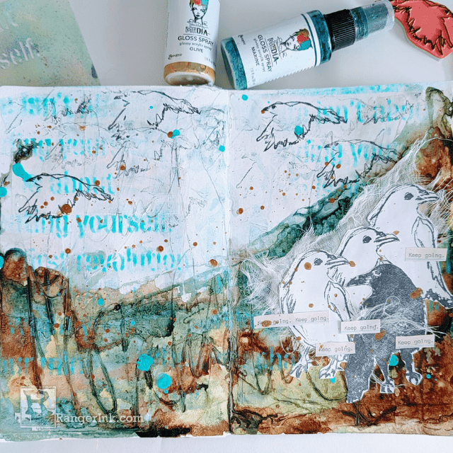 Dina Wakley Media Landscape Journal Spread with Glosses by Laura Dame