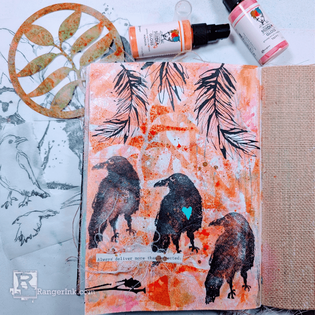 Dina Wakley Media Scribbly Ravens Journal Page by Laura Dame