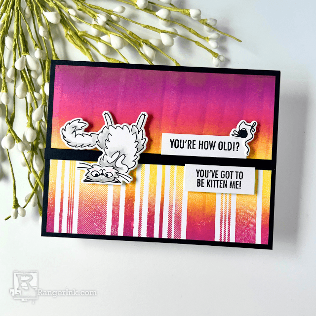 Simon Hurley create. Ombre DIY Stellar Foam Ink Pad Card by Cassie Trask