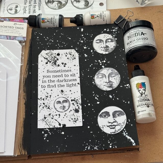 Dina Wakley Media 'Black Gesso Moon' Journal Page by Doreen Dilger