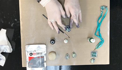 Debbie Tlach Colorizing QuickCure Clay Before Curing to Make Faux River Rocks