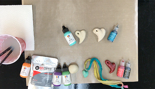 Debbie Tlach Painting QuickCure Clay with Dina Wakley MEdia Paint and ICE Resin® Lusters