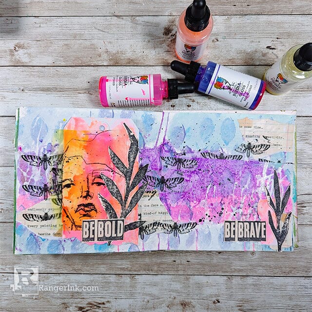 Dina Wakley MEdia Be Bold Journal Spread by Laura Dame