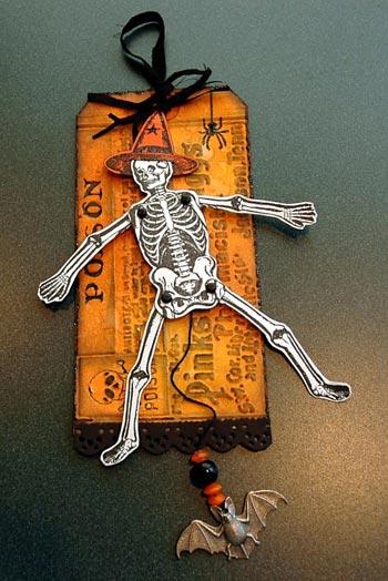 Distress Jointed Skeleton Halloween Tag