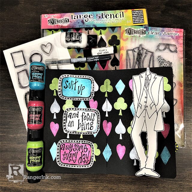 Dylusions Suit Up Journal Spread by Denise Lush