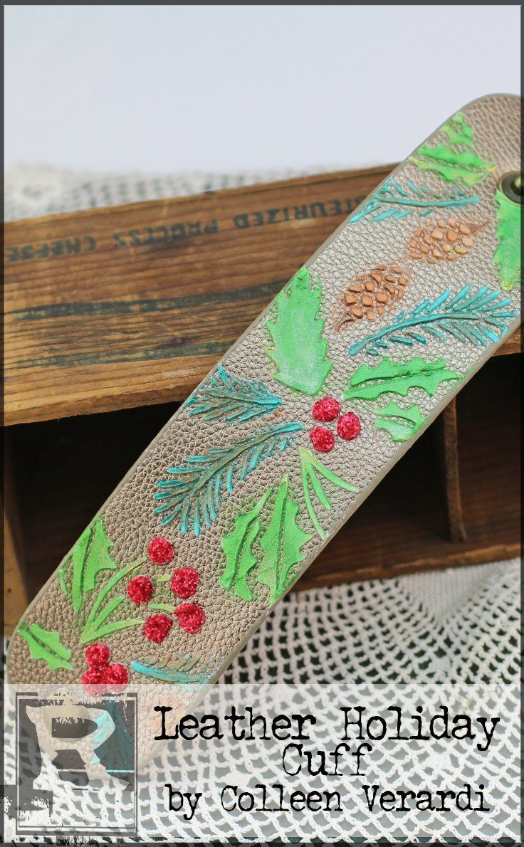 Leather Holiday Cuff with Texture Paste