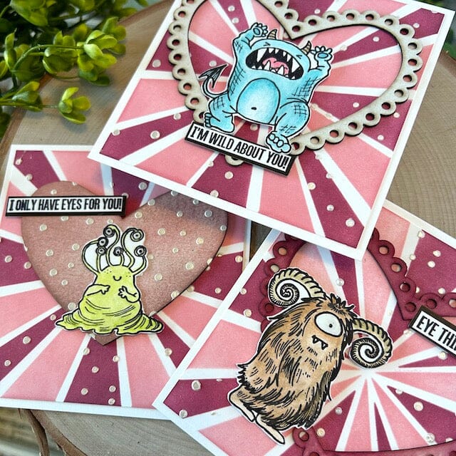 Metallic Texture Paste Monster Valentine Cards by Kimberly Boliver