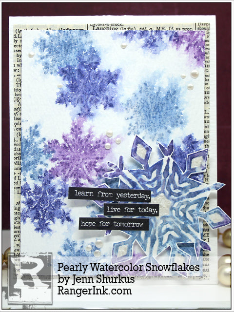 Pearly Watercolor Snowflakes Card by Jenn Shurkus