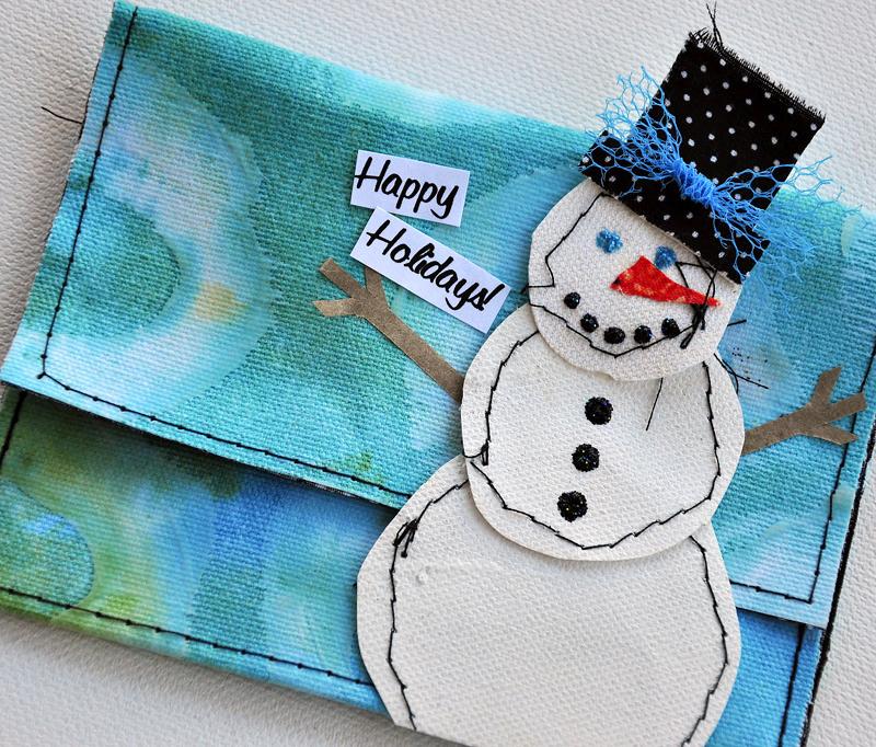Color Wash Snowman Gift Pocket By Dina Wakley