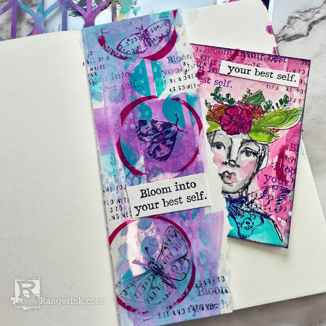 Dina Wakley Flower Crowns Pocket Art Journal Page by Claire Stead