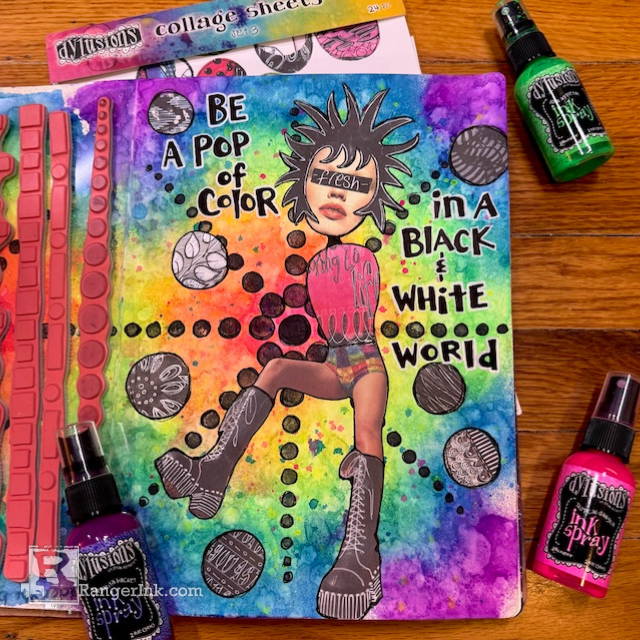 Grungy Rainbow Journal Page with Dylusions Ink Sprays by Jess Peters