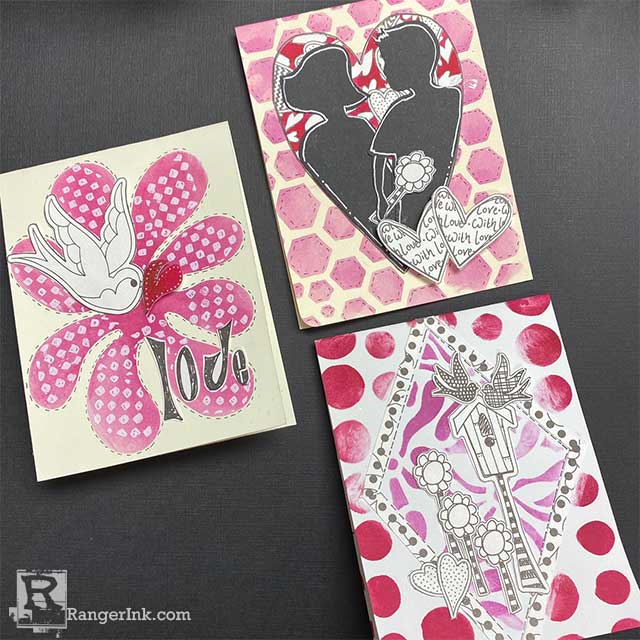 Dylusions Love is in the Air Valentine Cards by Milagros Rivera