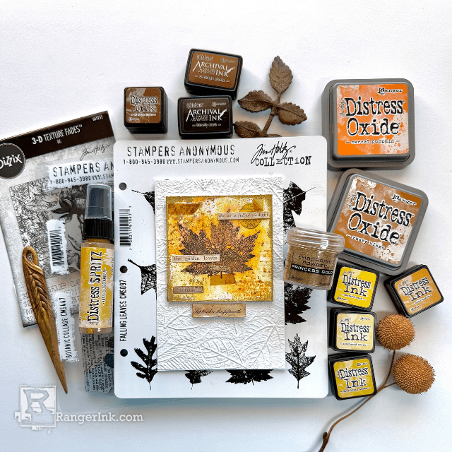 Tim Holtz Distress Golden Fall Card by Dominique Benanni