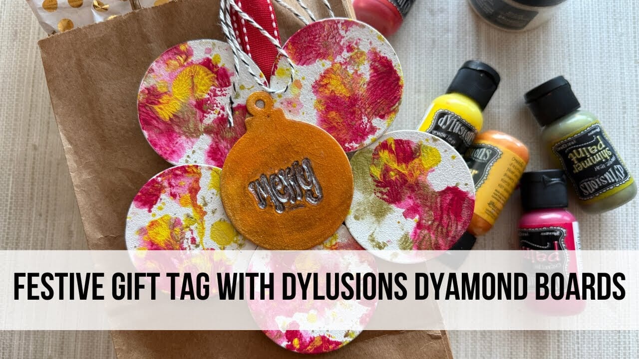 Festive Flower Gift Tag With Dylusions Dyamond Boards by Michelle Werl