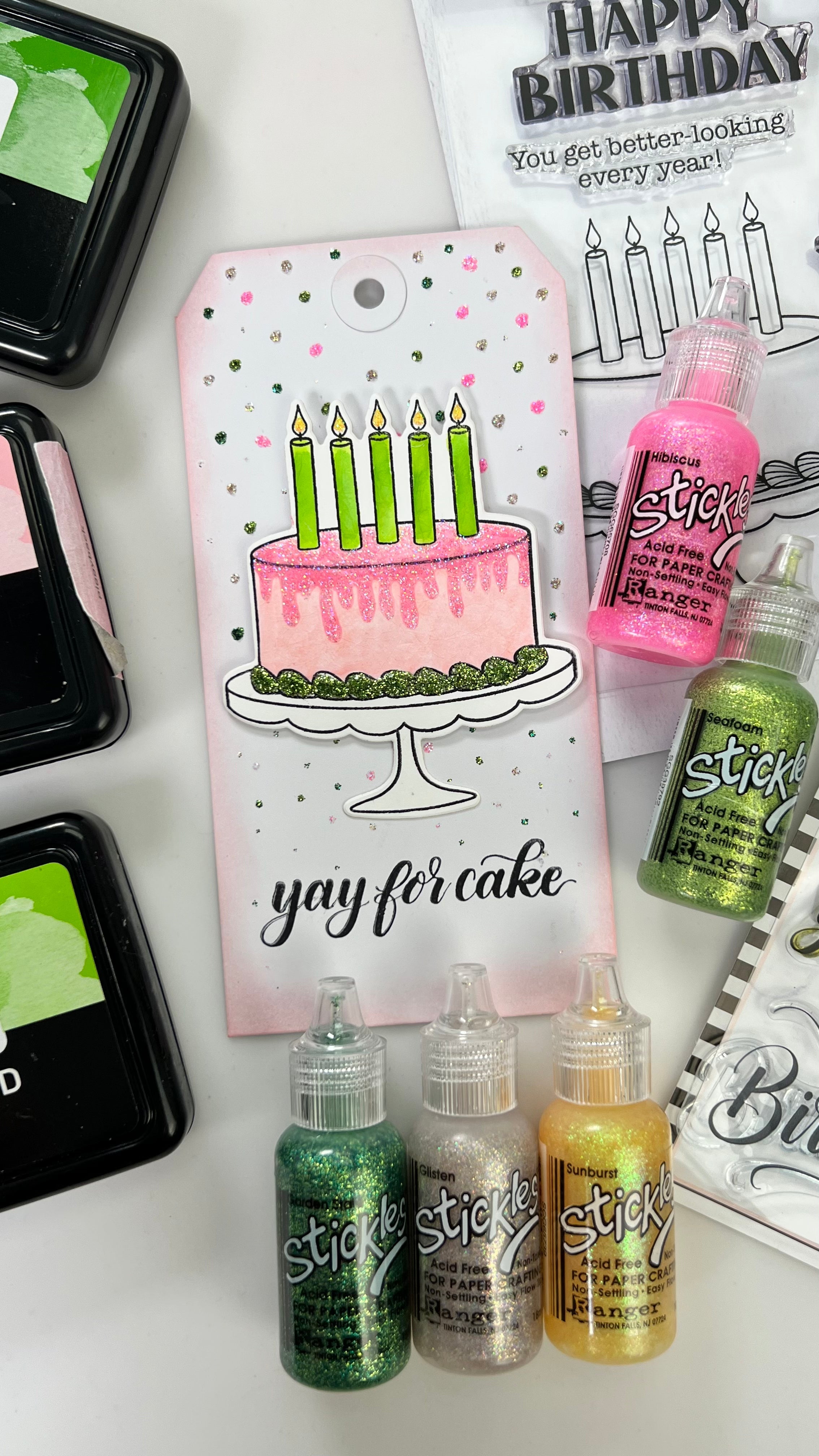 Stickles Birthday Cake Tag