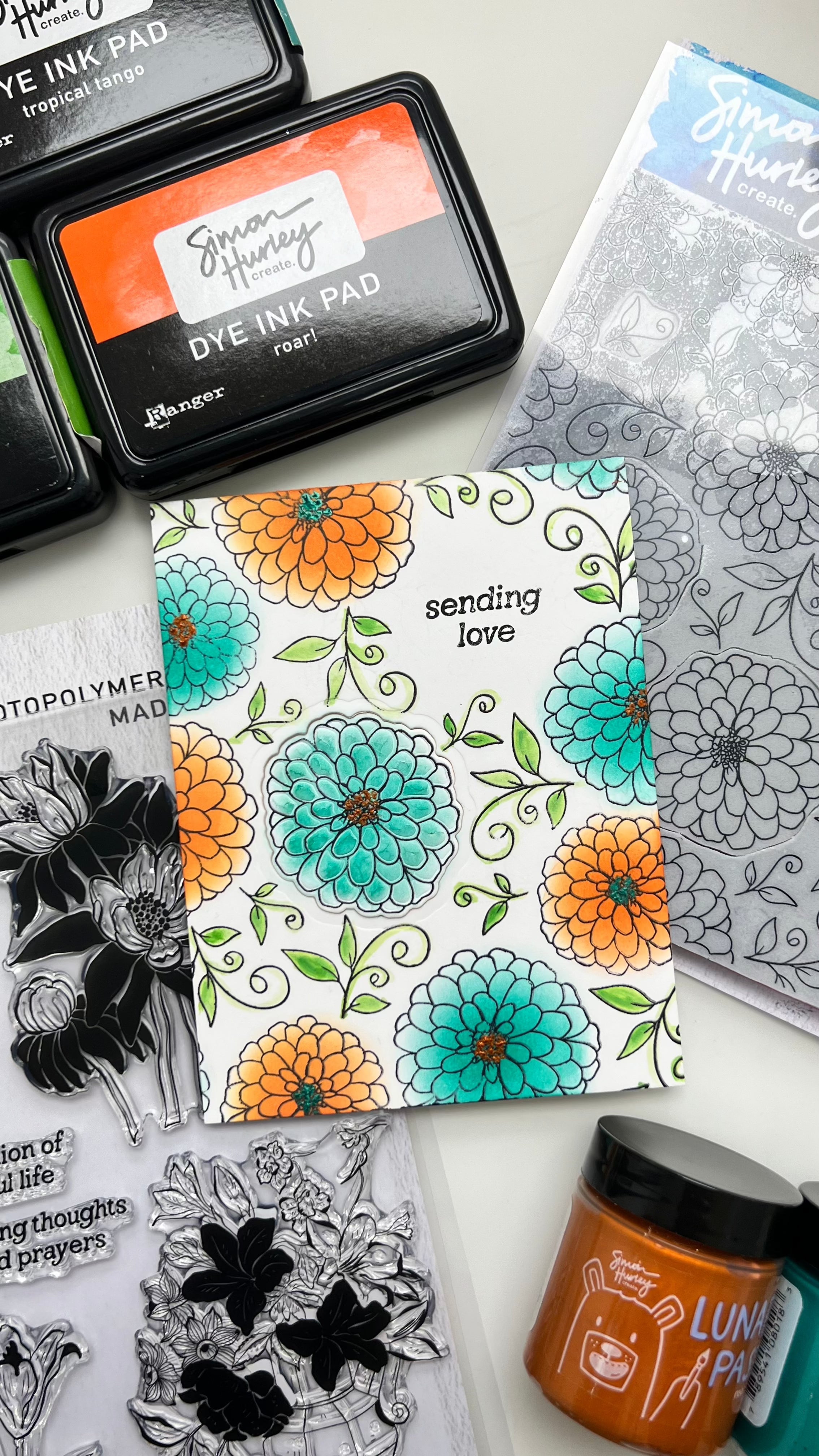 Simon Hurley create. Darling Dahlias Card