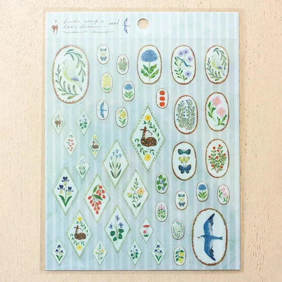 Cozyca Midori Asano Sticker Sheet - Bird Song & Deer Surfaces Cozyca 
