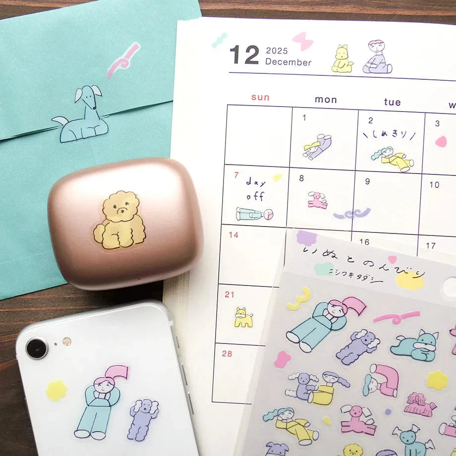 Cozyca Tadashi Nishiwaki Sticker Sheet - Relaxing with My Dog Surfaces Cozyca 