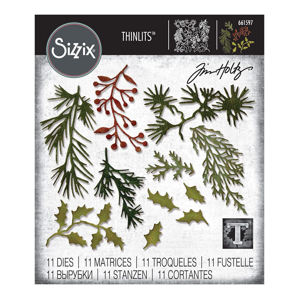 Tim Holtz Sizzix Thinlits Die Set Holiday Greens 11pk Cutting Dies Tim Holtz Other 
