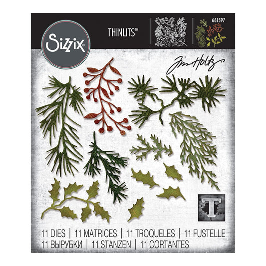 Tim Holtz Sizzix Thinlits Die Set Holiday Greens 11pk Cutting Dies Tim Holtz Other 