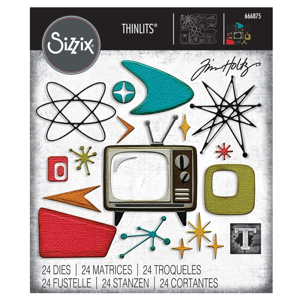 Tim Holtz Sizzix Thinlits Atomic Retro Die Set 24pk Cutting Dies Tim Holtz Other 
