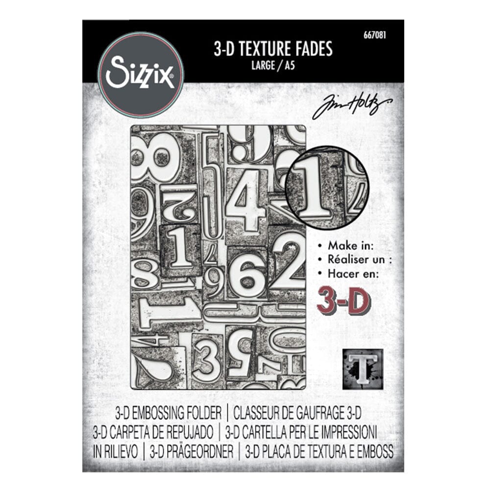 Tim Holtz Sizzix 3-D Texture Large Embossing Folder Numbered Cutting Dies Tim Holtz Other 