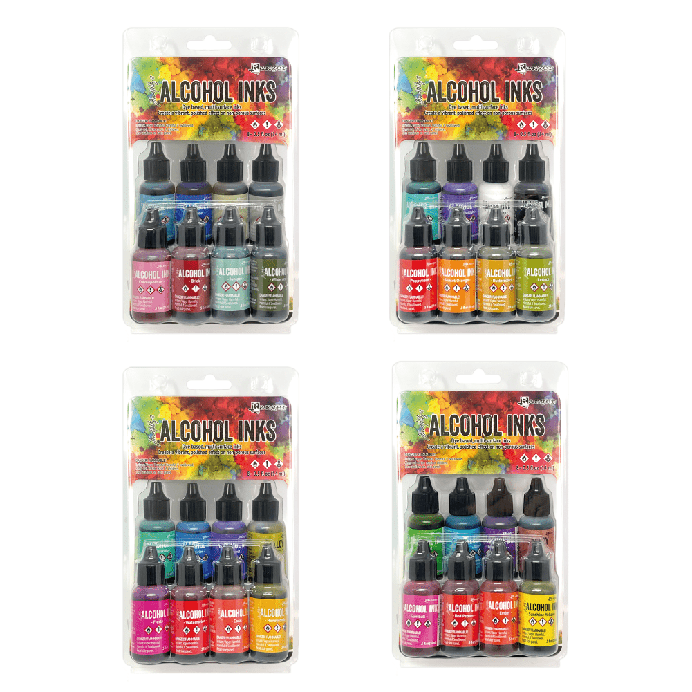 Ranger Tim Holtz Alcohol Ink 3-Pack - Conservatory (Honeycomb/Botanical/Poppy Field) - .5 Oz Each - Fast-Drying For Non-Porous Surfaces
