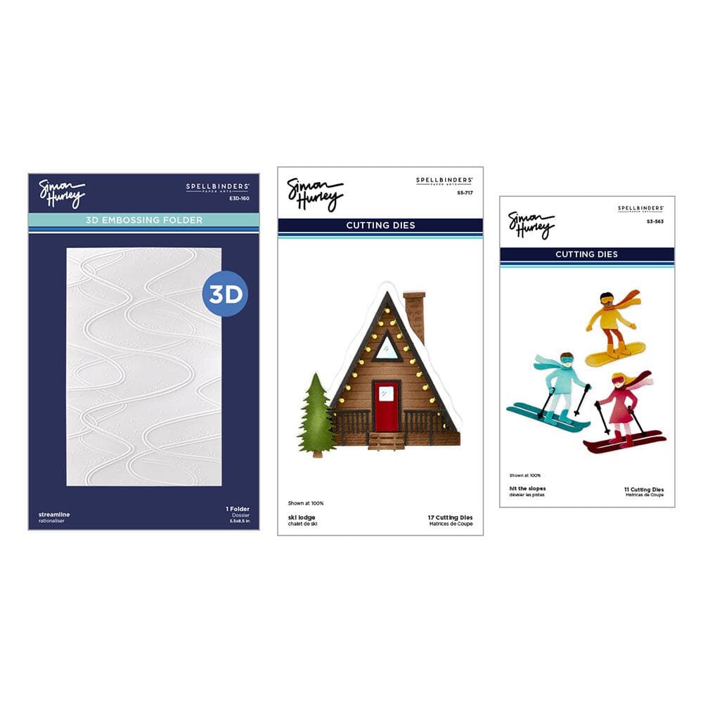 Simon Hurley create. Spellbinders Ski-son's Greetings Dies and 3D Folder Bundle Cutting Dies Simon Hurley 