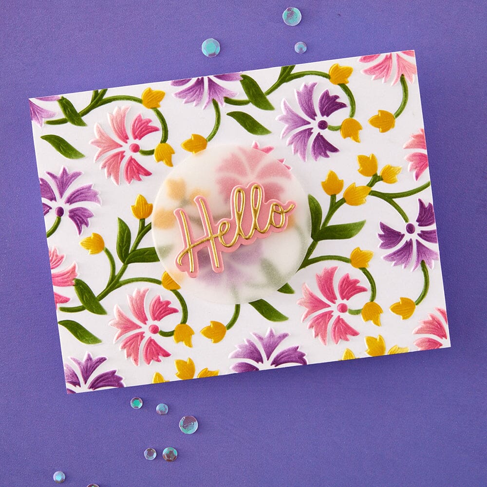 Simon Hurley create. Spellbinders Flowing Florals 3D Embossing Folder and Stencil Bundle