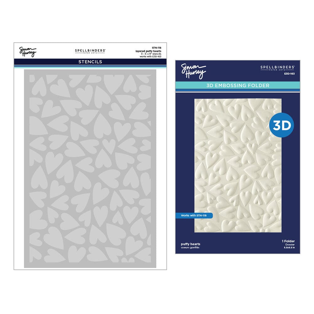 Simon Hurley Spellbinders Puffy Hearts 3D Embossing Folder and Stencil Bundle Stencil Simon Hurley 