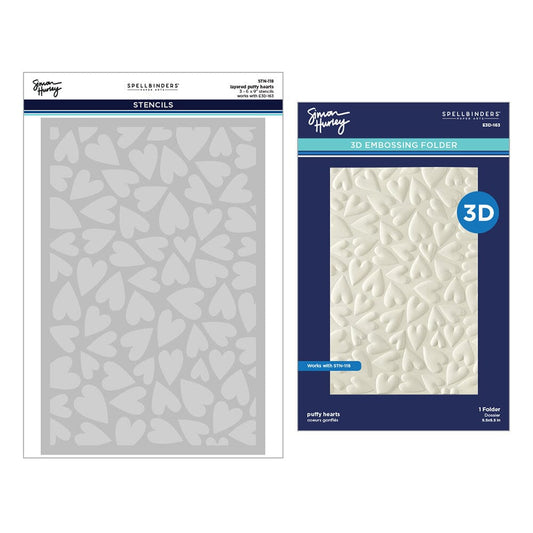 Simon Hurley Spellbinders Puffy Hearts 3D Embossing Folder and Stencil Bundle Stencil Simon Hurley 