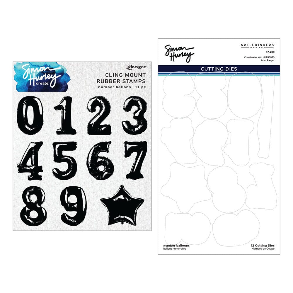 Simon Hurley create. Spellbinders Number Balloons Etched Dies Cutting Dies Simon Hurley 